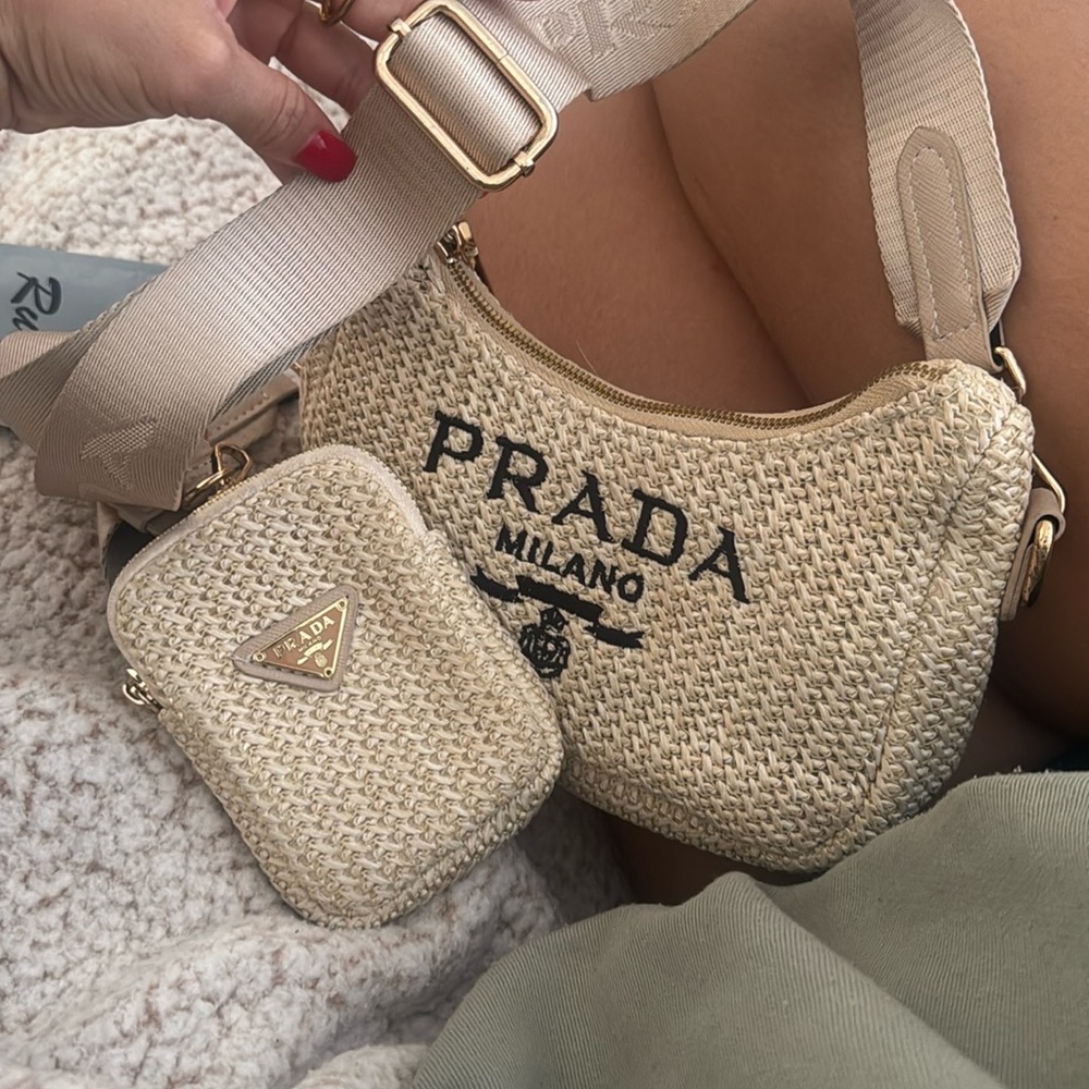 Prada Beige Woven Crossbody Bag Set